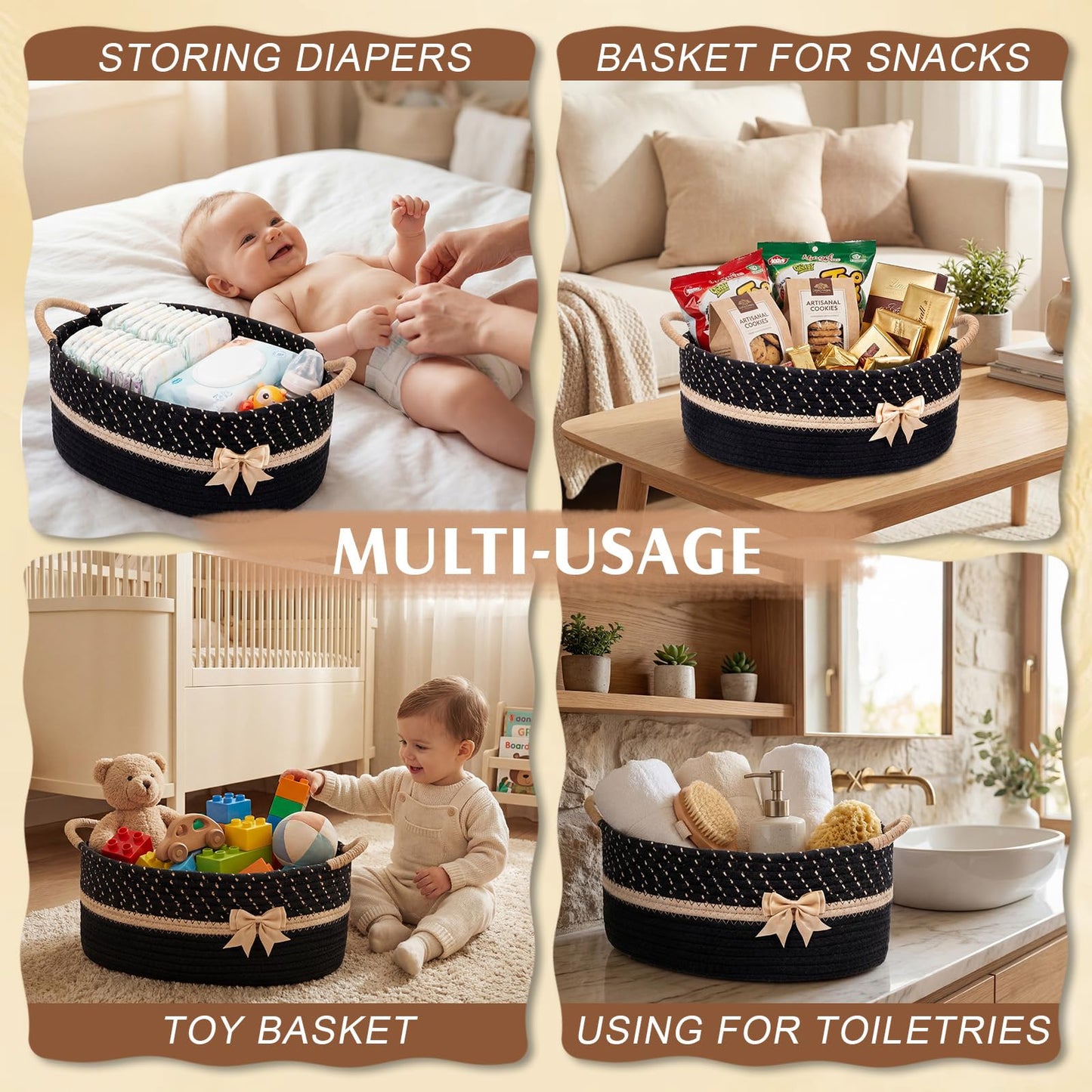 Colingmill Graduation Empty Gift Basket 14 * 10 * 5.5 in Basket with Gift Bag Ribbon and Paper Filler Thank You Card Tag for Graduation Nursery Living Room Shelves Birthday(Black,Jumper Wire)