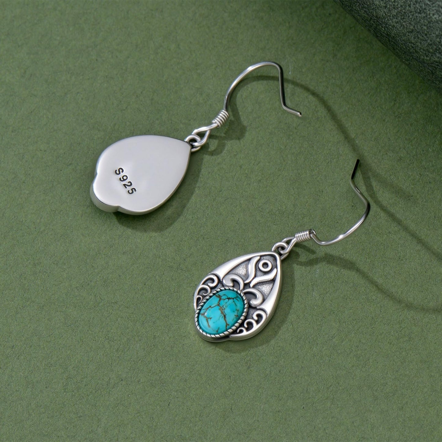 Eetaitai Natural Turquoise Earrings 925 Sterling Silver Pear Vintage Earrings Western Jewelry Boho Dangle Earrings for Women Birthday Cowgirl Mothers Day Gifts for Mom Wife Sister