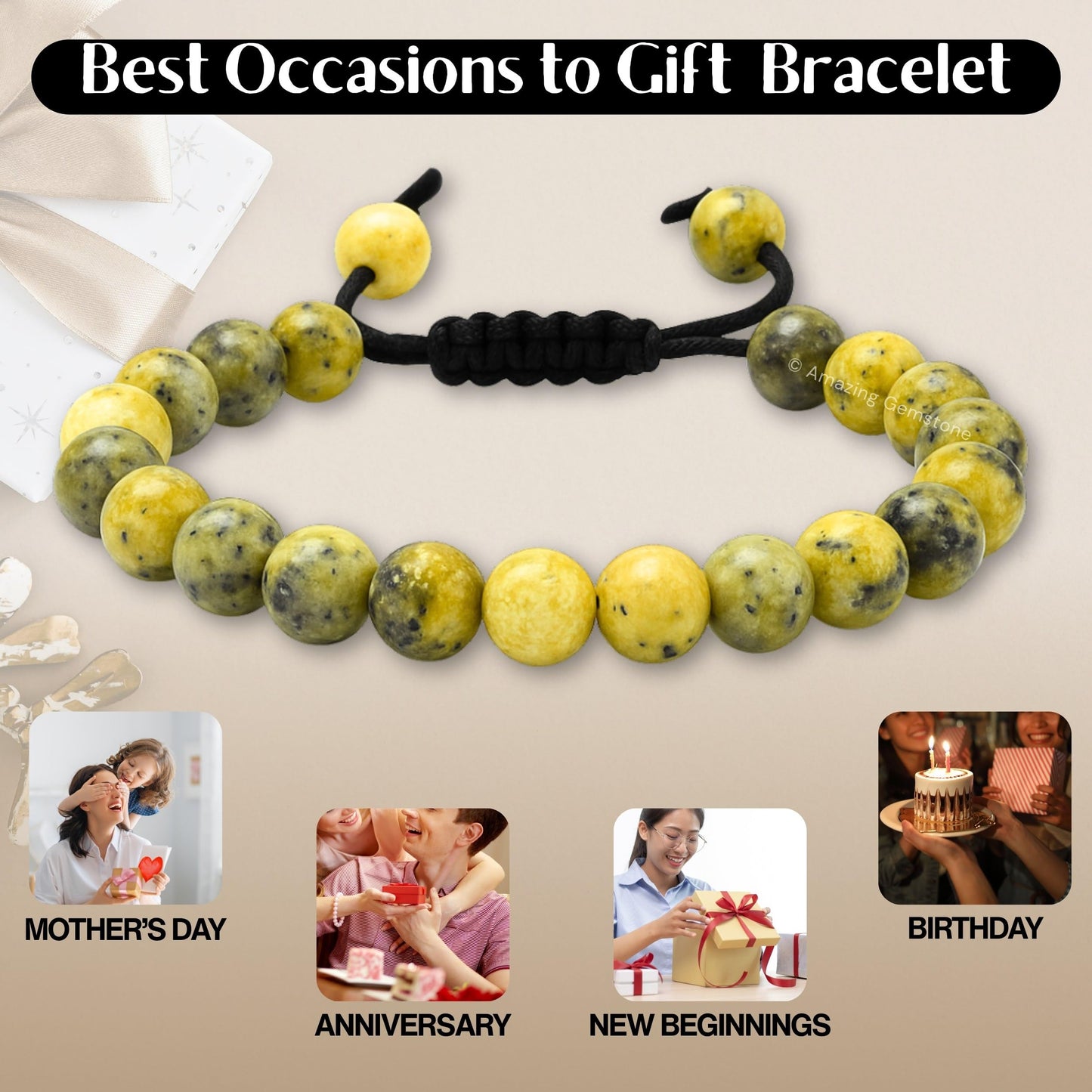 Amazing Gemstone Serpentine Bracelet, Gifts For Men & Women - Protection Healing Crystal Bracelet - 8mm Gemstone Beaded Adjustable Bracelet, Pulseras Para Hombres Mujer Stocking Stuffers