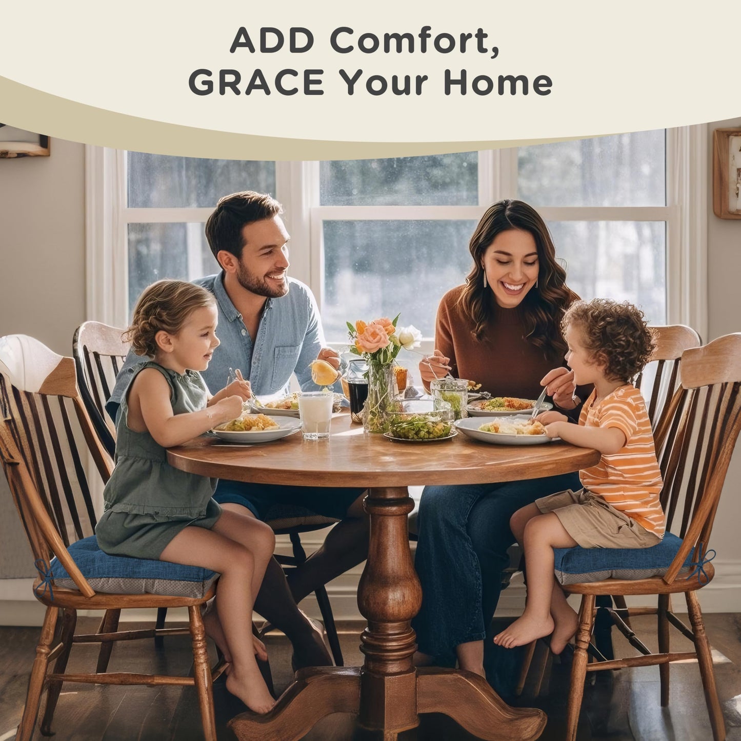 AddGrace Chair Cushions for Dining Chairs Set of 1 Kitchen Seat Cushions with Ties and Non Slip Backing Tufted Indoor Seat Pad for Kitchen Dining Room 18" x 17" x 3" Navy