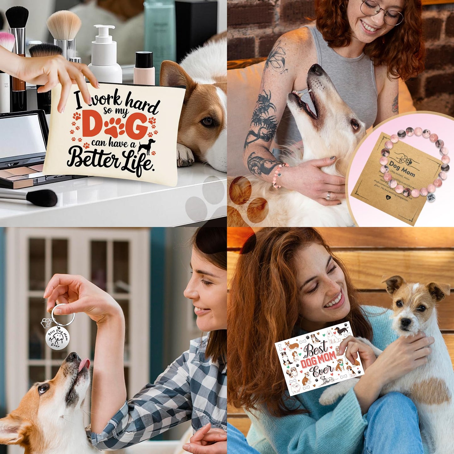 9 Pieces Dog Mom Gifts for Women, Best Dog Lovers Gifts for Women with 16oz Glass Cup, Baseball Cap, Tote Bag, Makeup Bag, Socks, Bracelet, Keychain for Dog Lover Birthday Christmas Mothers Day Gift