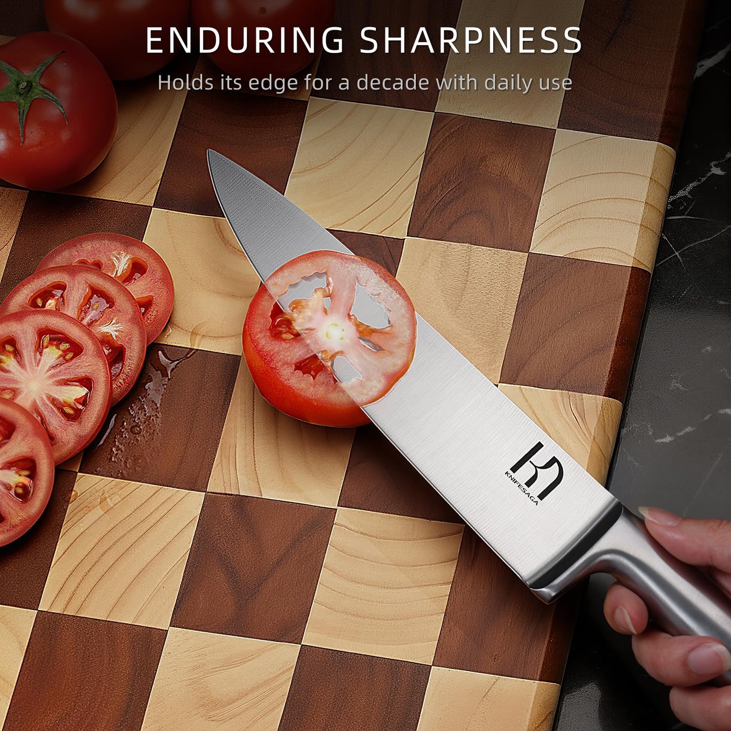 KnifeSaga Kitchen Knife Block Set, 12-Piece with Sharpener | Japanese High Carbon Stainless Steel Knives Set for Kitchen