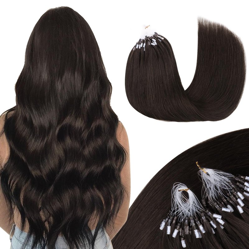 MAXITA Microlink Hair Extensions Human Hair Dark Brown Micro Bead Hair Extensions Real Human Hair, 50g/50 Strands/Pack, 16 In