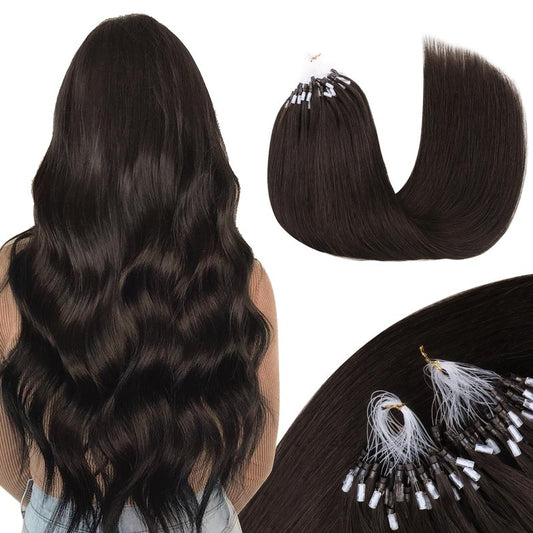 MAXITA Microlink Hair Extensions Human Hair Dark Brown Micro Bead Hair Extensions Real Human Hair, 50g/50 Strands/Pack, 16 In