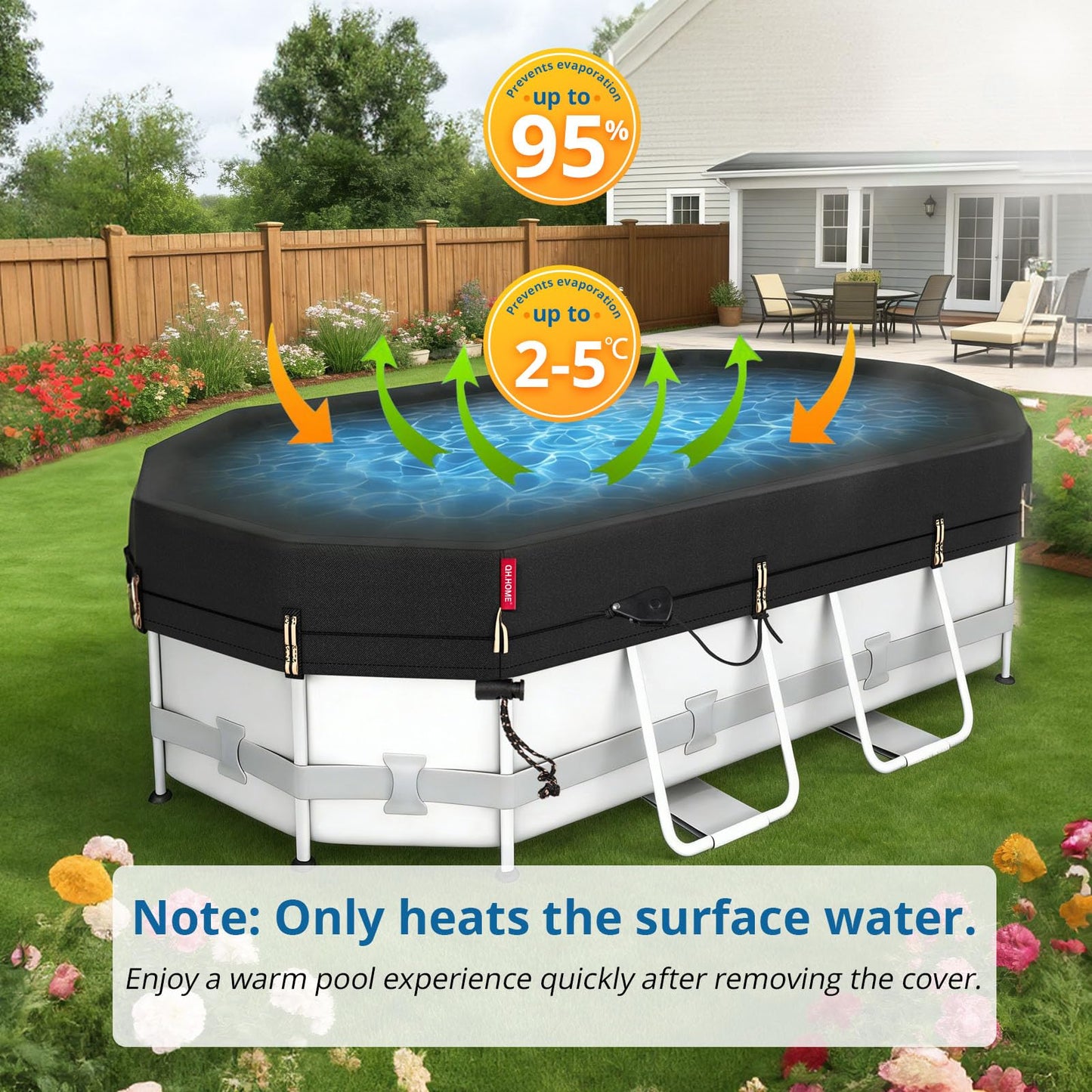 QH.HOME 10x16ft Oval Pool Cover,[Ultimate Windproof & Tear-Resistant Fabric],Snug Fit with Patented Ratchet & Weight Rings,Solar Pool Cover for Above Ground Pools, Blocks Leaves &Waterproof