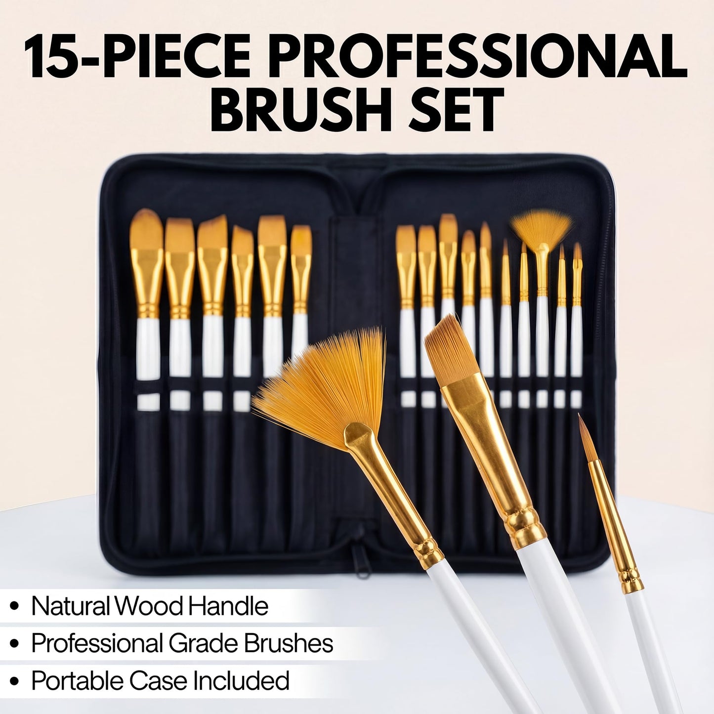 JYN-ANREN 17Pcs Paint Brush Set with Palette Knife & Sponge, Standing Storage Case as Brush Holder, Professional Artist Brushes for Acrylic, Oil, Watercolor