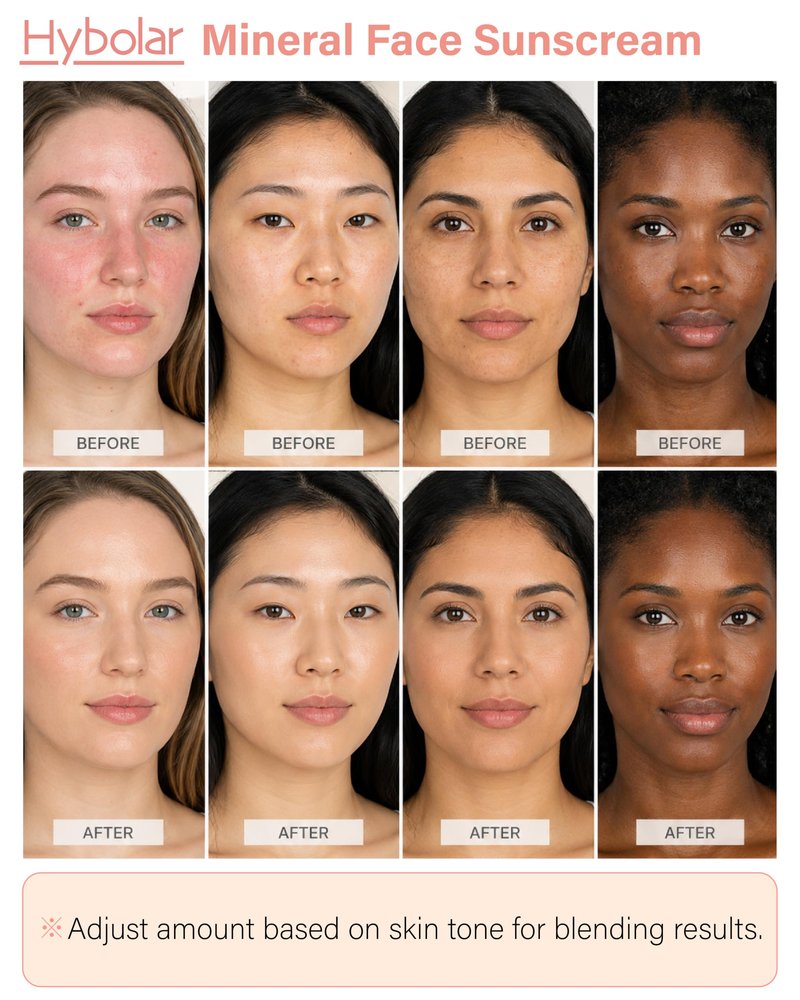 Hybolar Tinted Mineral Face Sunscreen SPF 50 Broad Spectrum Non-Comedogenic with Vitamin C Skin Moisturizer for Sensitive Skin & Kids