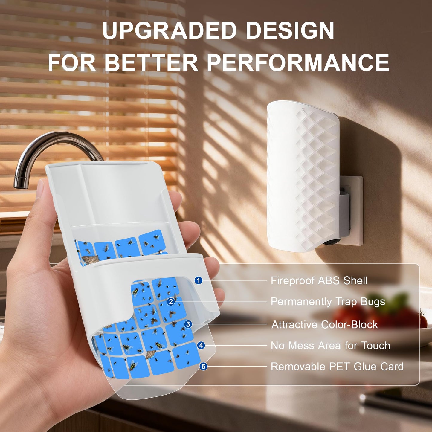 Flying Insect Trap for Indoors, Plug-in Fly Trap Bug Catcher for Gnats, Fruit Flies & House Flies, Upgraded Blue UV Light Trap with Sticky Cards, Silent & Mess-Free, 2 Devices + 10 Refills