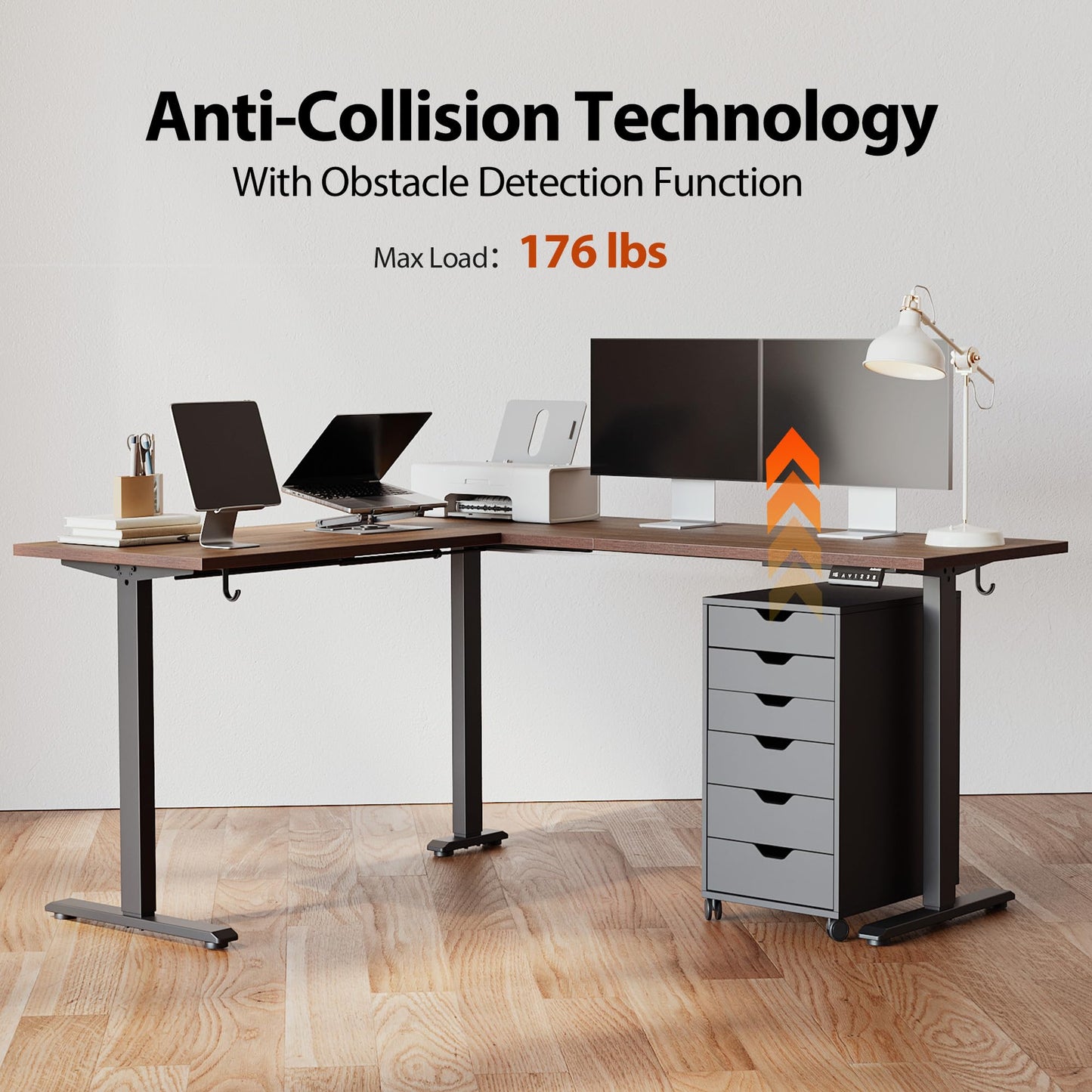 Agilestic L Shaped Standing Desk Adjustable Height, Electric Corner Standing Desk, 63 x 55 inch Sit Stand Computer Table with Splice Board, Dark Walnut