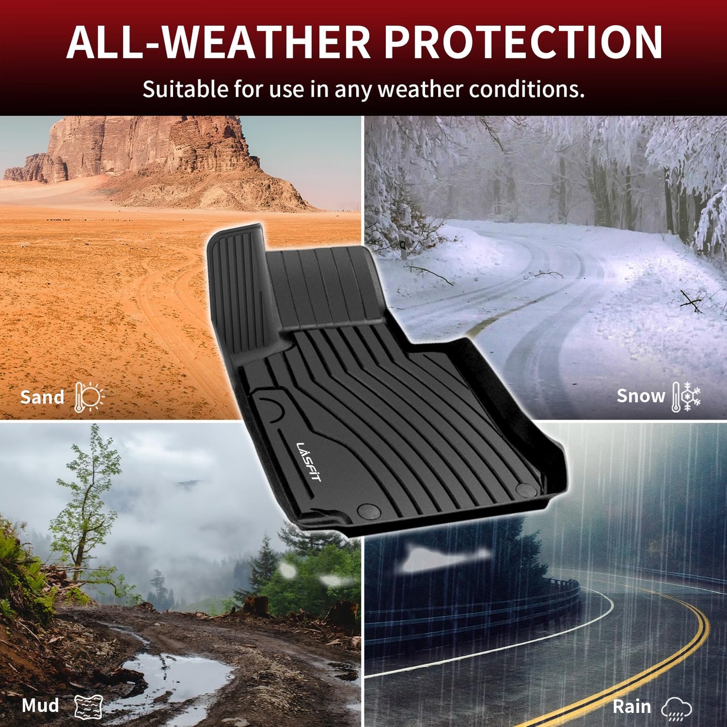 LASFIT Floor Mats & Cargo Mat for Mercedes Benz GLC 2016-2022 GLC300 /GLC350e (Not Fit Coupe), All Weather TPE Floor Liners Fit for GLC 300/ 350e/ 43 AMG/ 63 AMG Car Mats, 1st & 2nd Row & Trunk Mat