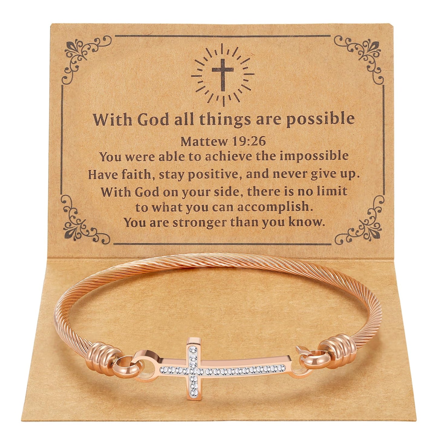 DS Religious Gift for Her Christian Cross Bracelet Bible Verse God is Within Her She Will Not Fall Inspirational Bracelets For Women Stainless Steel Jewelry Gift To Daughter Best Friend (Cross bracelet-Rose Gold 2)