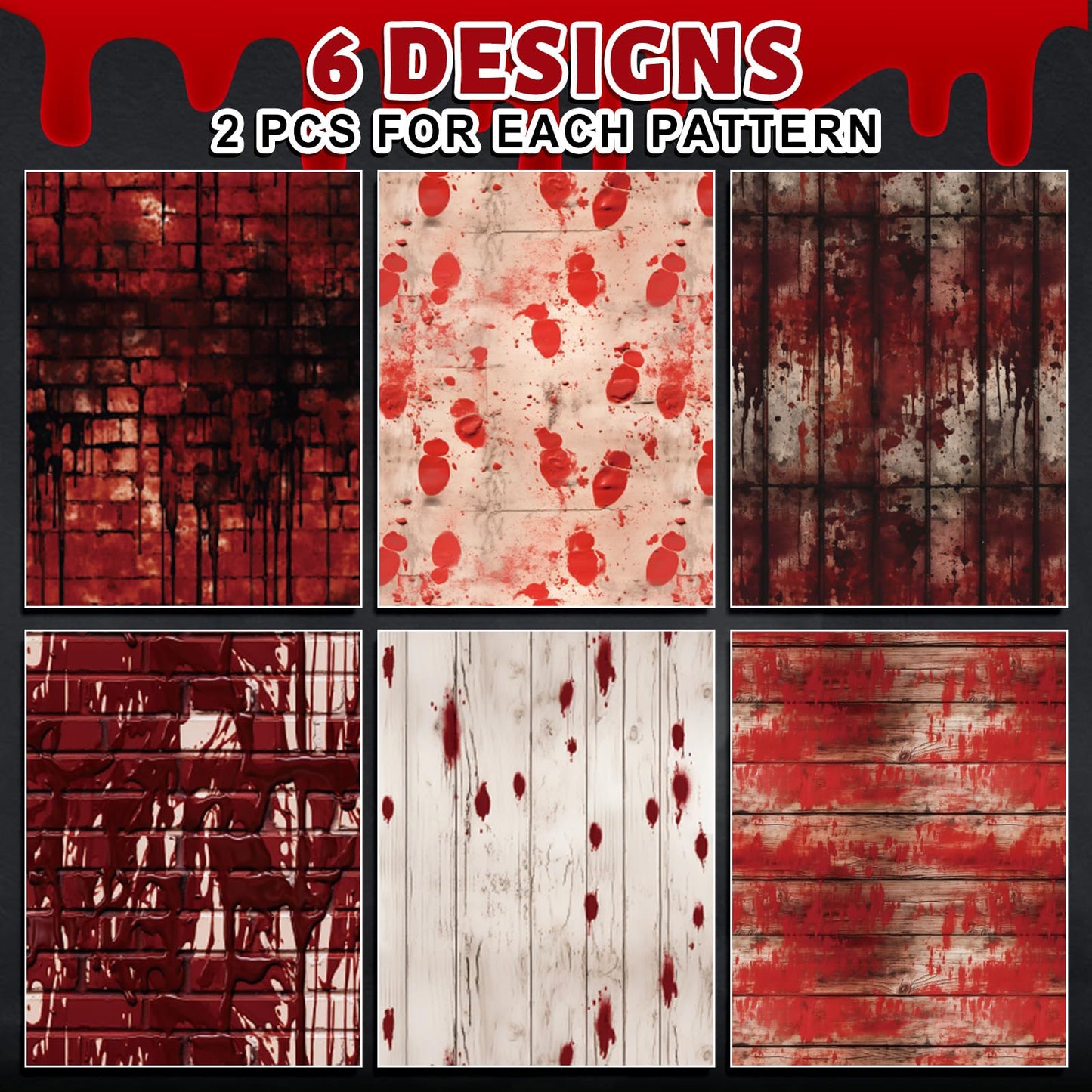 JarThenaAMCS 12 Sheets Halloween Bloody Wrapping Paper - Not Roll - Blood Splatter Brick Gift Wrap Paper Folded Flat for DIY Crafts Holiday Horror Party Supplies, 19.7 x 27.6 Inch