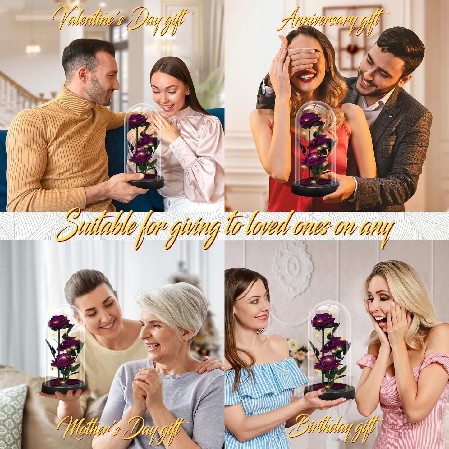 Glass Rose Mothers Day Flower Gifts for Mom from Daughter Son, Birthday Gifts for Women Mom Wife Girlfriend, Handmade Glass Roses Flowers Womens Gifts for, Anniversary, Womens Day, Mothers Day(Purple）