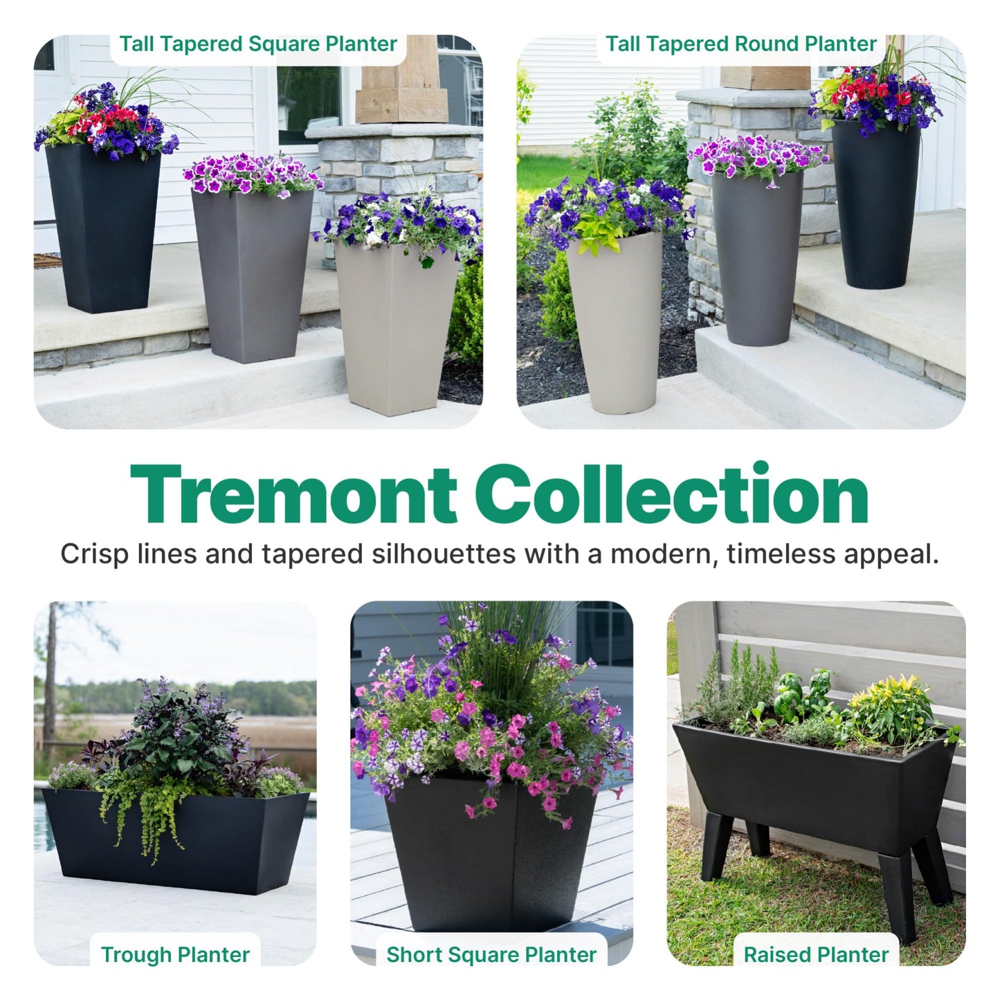 Step2 Tremont Tall Square Tapered Planter, 28", Indoor/Outdoor Plants, Efficient Drainage, Durable Resin, Concrete