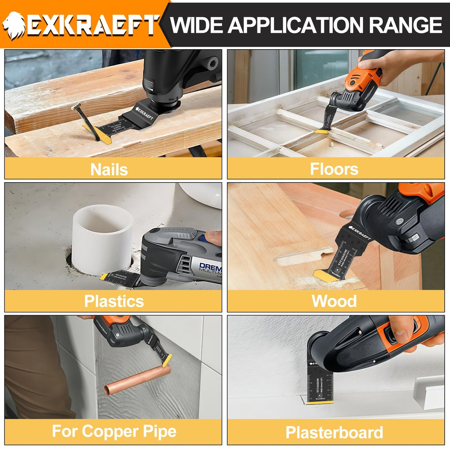 EXKRAEFT 18 PCS Titanium Oscillating Tool Blade, Professional Universal Multitool Blades for Wood Plastic Metal, Multi Tool Blades Kits Fit Dewalt Milwaukee Ryobi Rockwell Fein