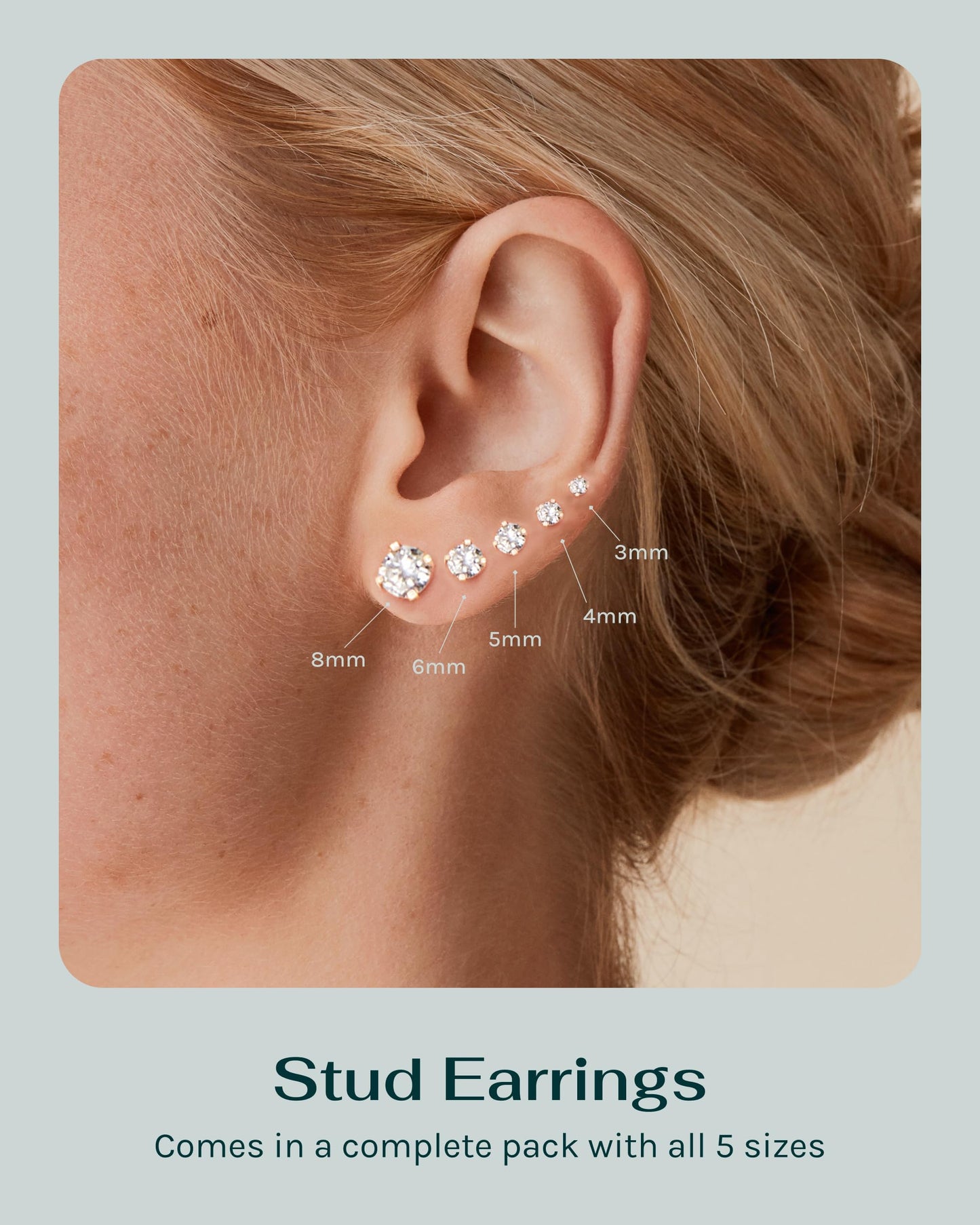 PAVOI Waterproof Five Pairs Stud Earrings for Women - 14K Rose Gold Plated Stainless Steel Pack of 5 Cubic Zirconia Earrings for Men and Women - Hypoallergenic Premium CZ Studs Set