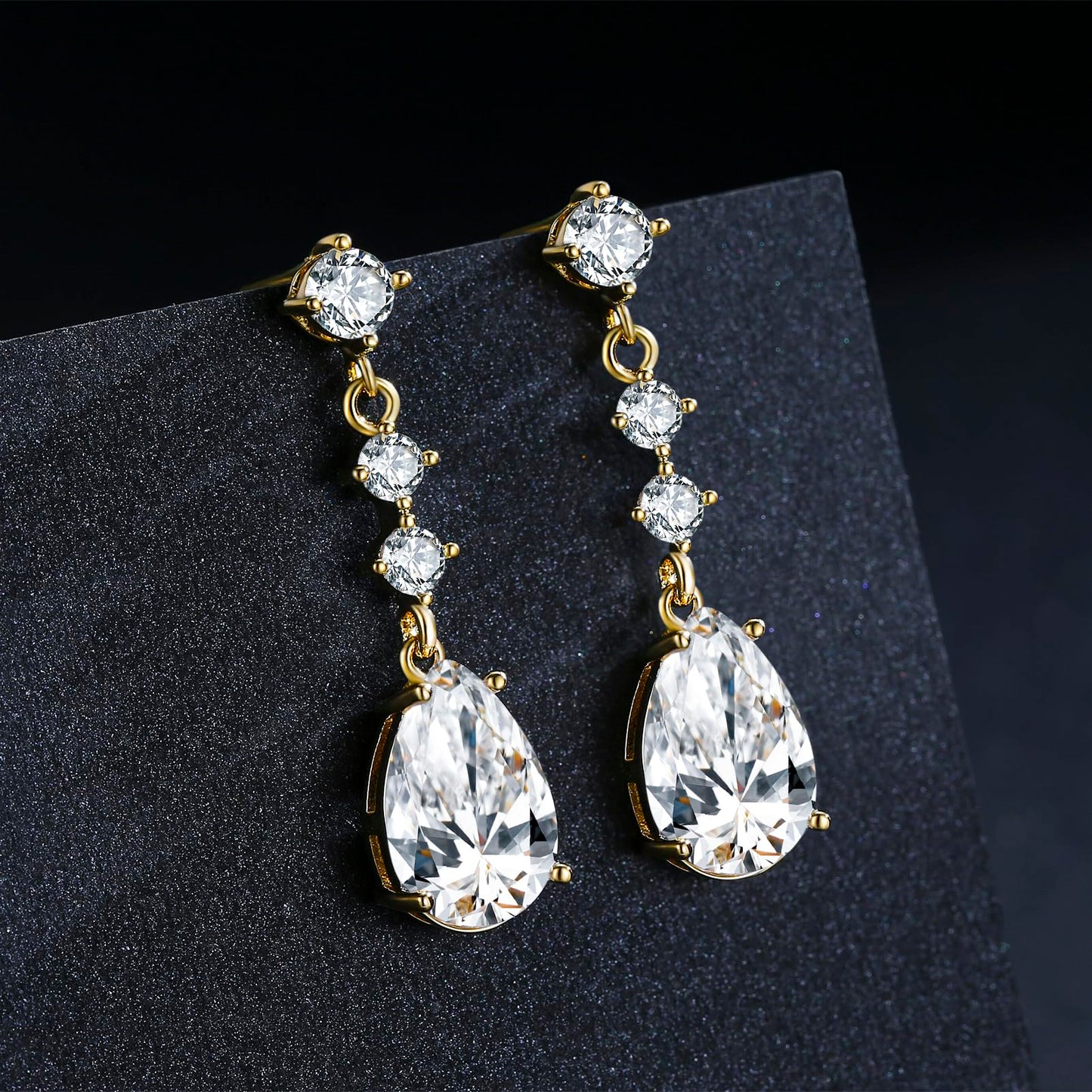 SBLING Cubic Zirconia Teardrop Earrings Wedding Earrings for Brides Bridesmaids, Bridal Dangle Earrings, Teardrop Crystal Drop earrings for Women Jewelry Gifts