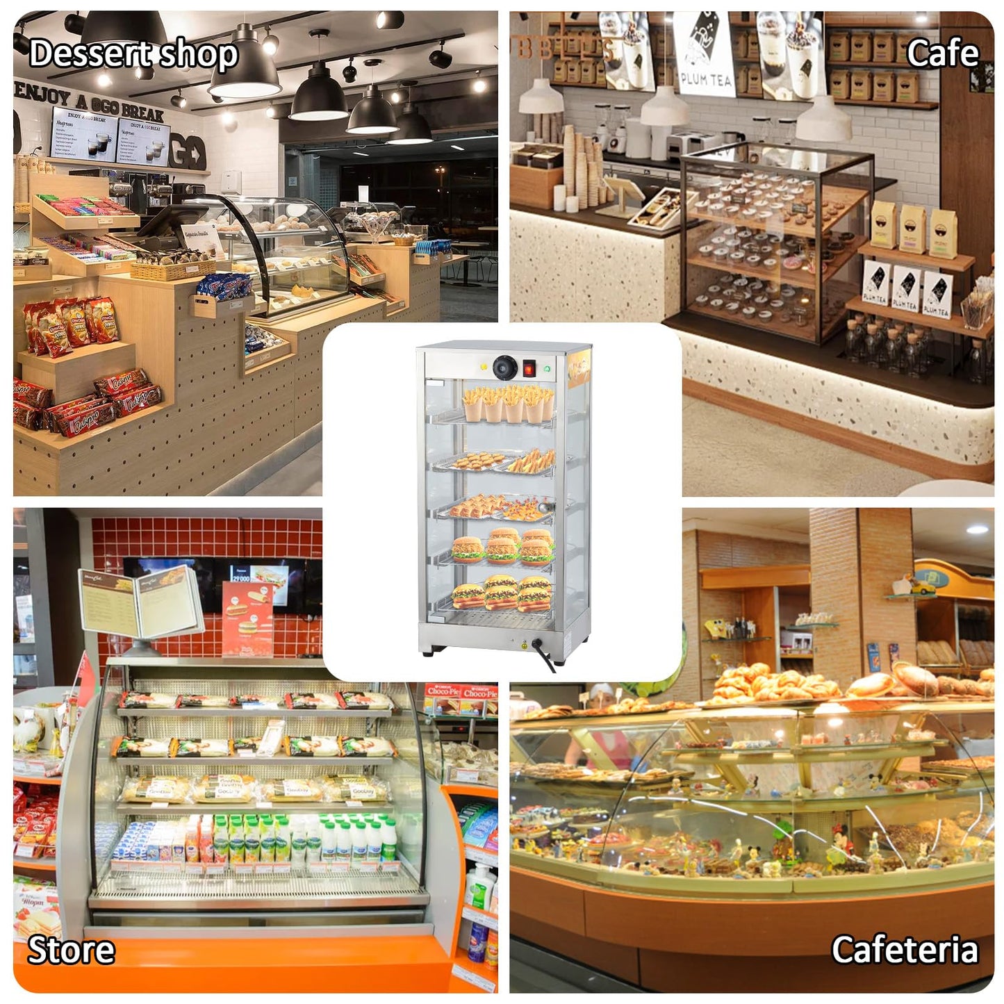 GarveeHome 5 Tiers Commercial Food Warmer Display, 14 in 800W Electric Countertop Pizza Warmer with 3 Color Lighting, Temp Knob, Removable Shelves, Pastry WarmerCase for Buffet Restaurant