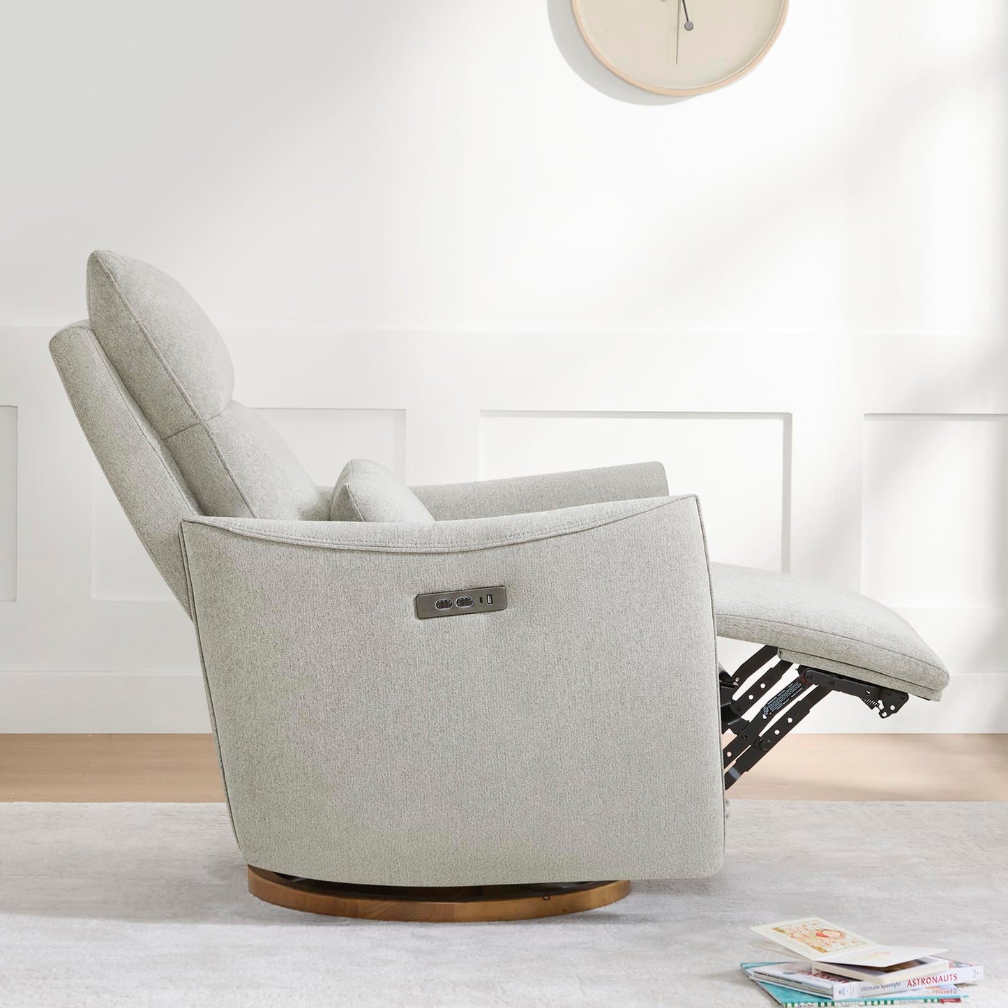 CHITA Swivel Rocker Recliner Chair, Power Nursery Glider Recliner, Nursery Rocking Chair with Adjustable Power Headrest, FSC Certified, Solid Wood Base, Crockery (Gray)