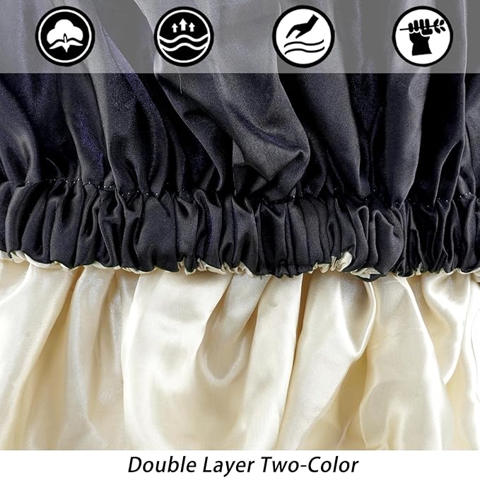 Satin Bonnet Silk Bonnet Hair Bonnet for Sleeping-Slouchy Beanie Hat Satin Sleep Cap for Women's Natural & Curly Hair(Black&Dark Pink)