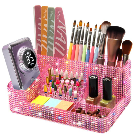 CGBE Nail Drill Holder, 28 Holes Drill Bit Holder for Nails, Professional Nail Tool Organizer, Nail Desk Organizer for Nail Tech, Nail Salon DIY Use - Diamond Pink (Not Including Nail Drill Set)