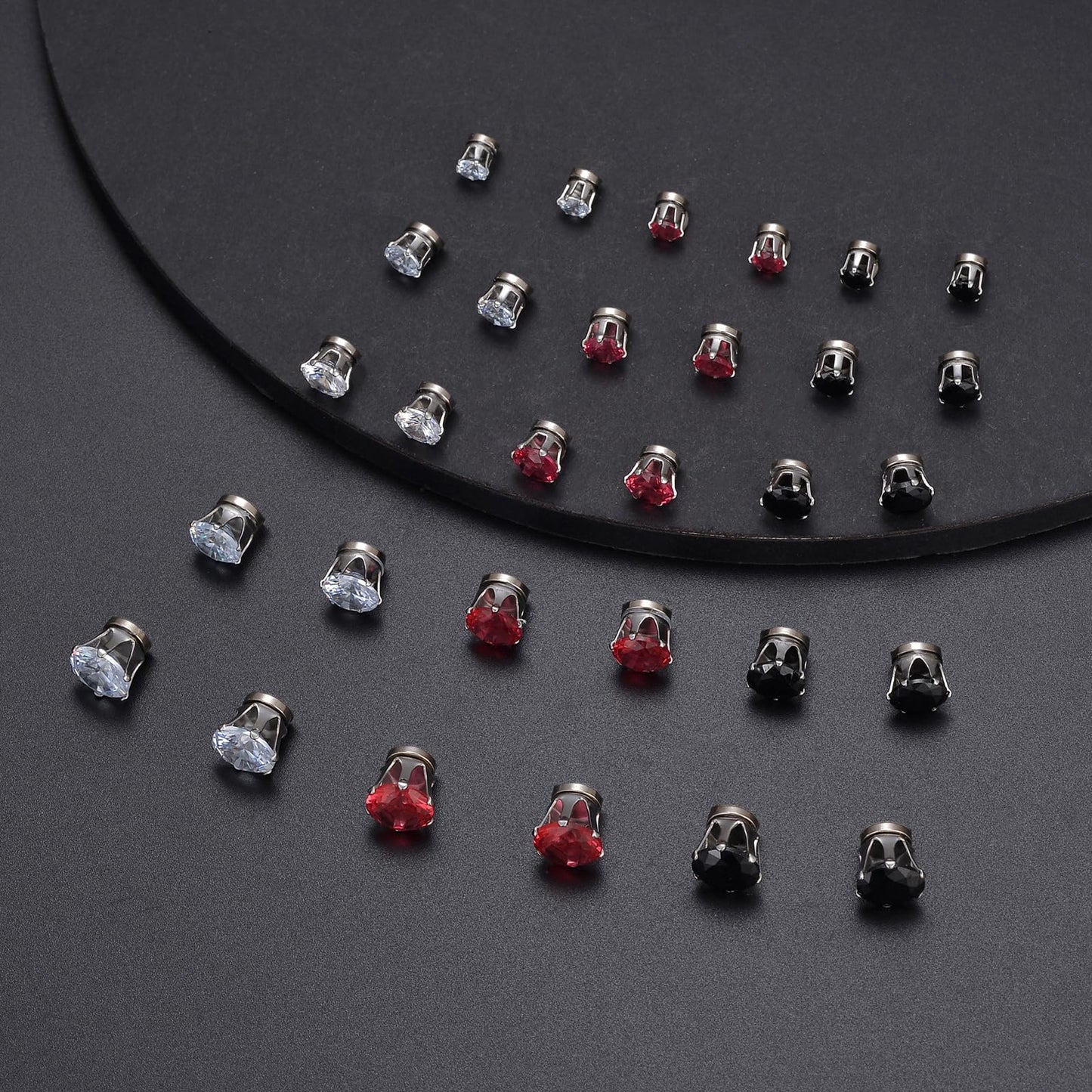 Ofeiyaa 15 Pairs Magnetic Stud Earrings Cubic Zirconia Non-Piercing Earrings Set Clip on Fake Earring Jewelry for Women Men 4-5-6-7-8MM White Black Red Color