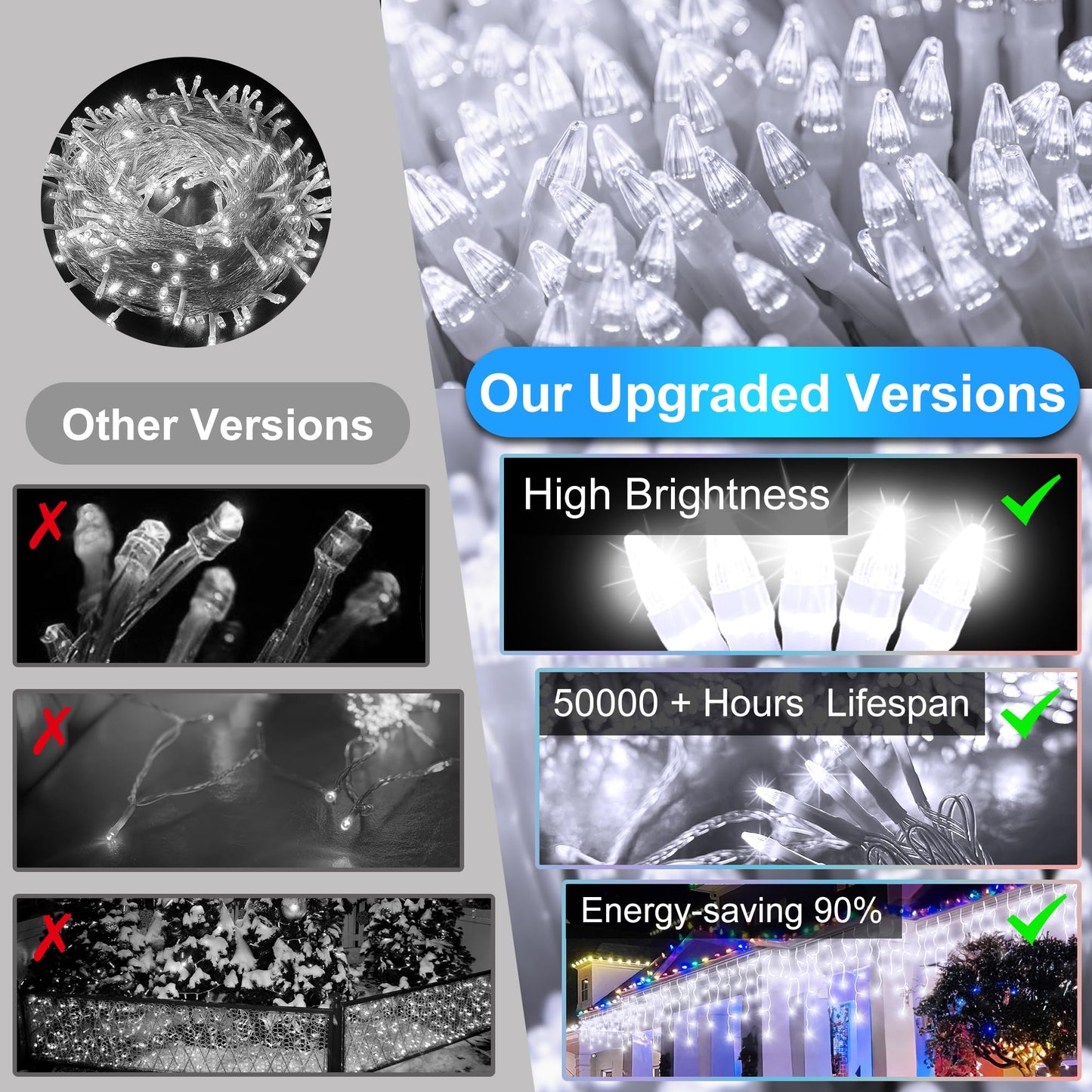 1620LED 164ft Christmas Lights, 360Drops 12 Modes Cool White Christmas String Lights Outdoor Dimmable, Waterproof Christmas Decoration Fairy Lights with Timer for Indoor Eaves Party Patio Window Fence
