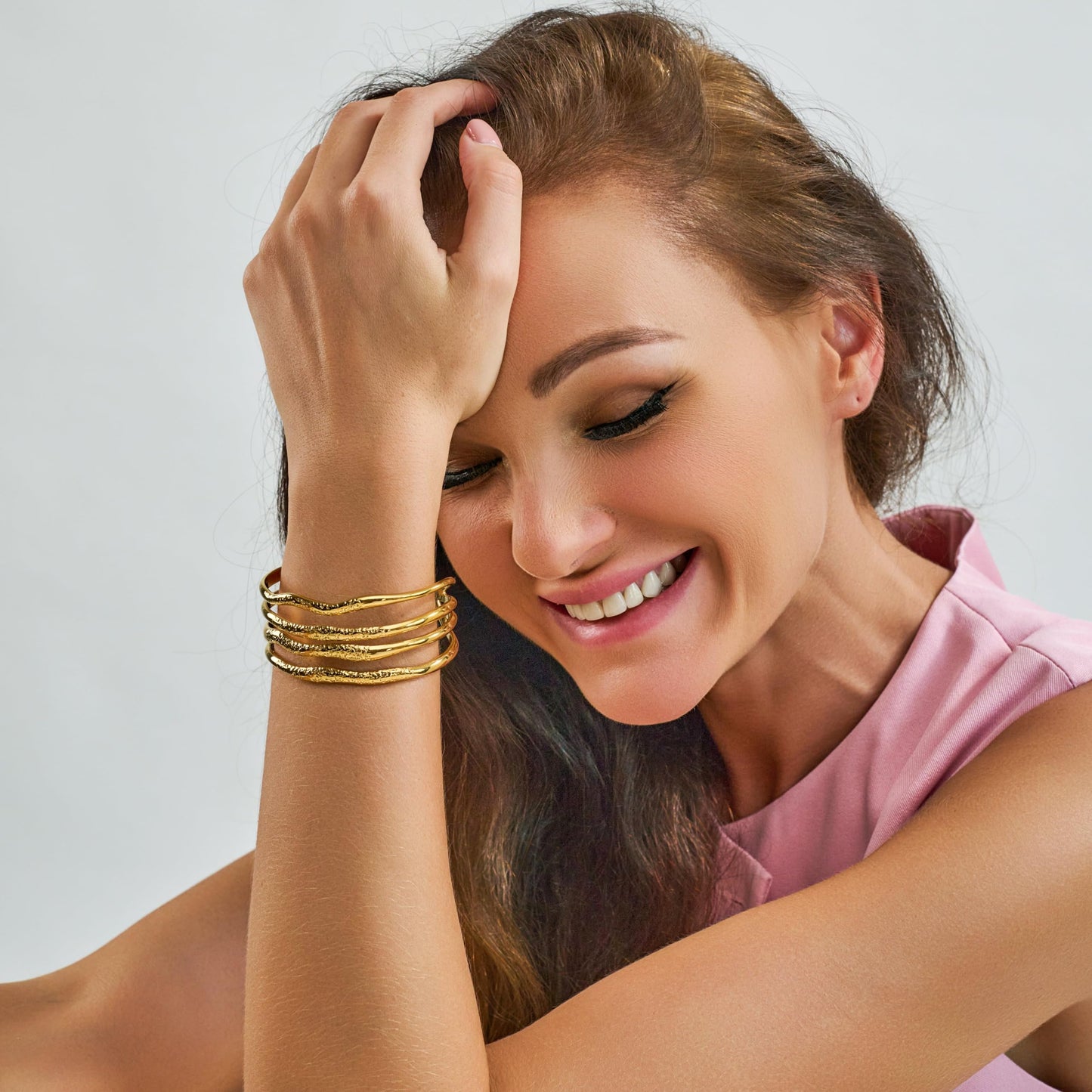 TENTMENTISE Bracelet for Women 18K Gold Plated Multi-layer Wire Open Bracelet Wide Bangle Bracelets Irregular Statement Bracelet Gold Jewelry Gifts for Women