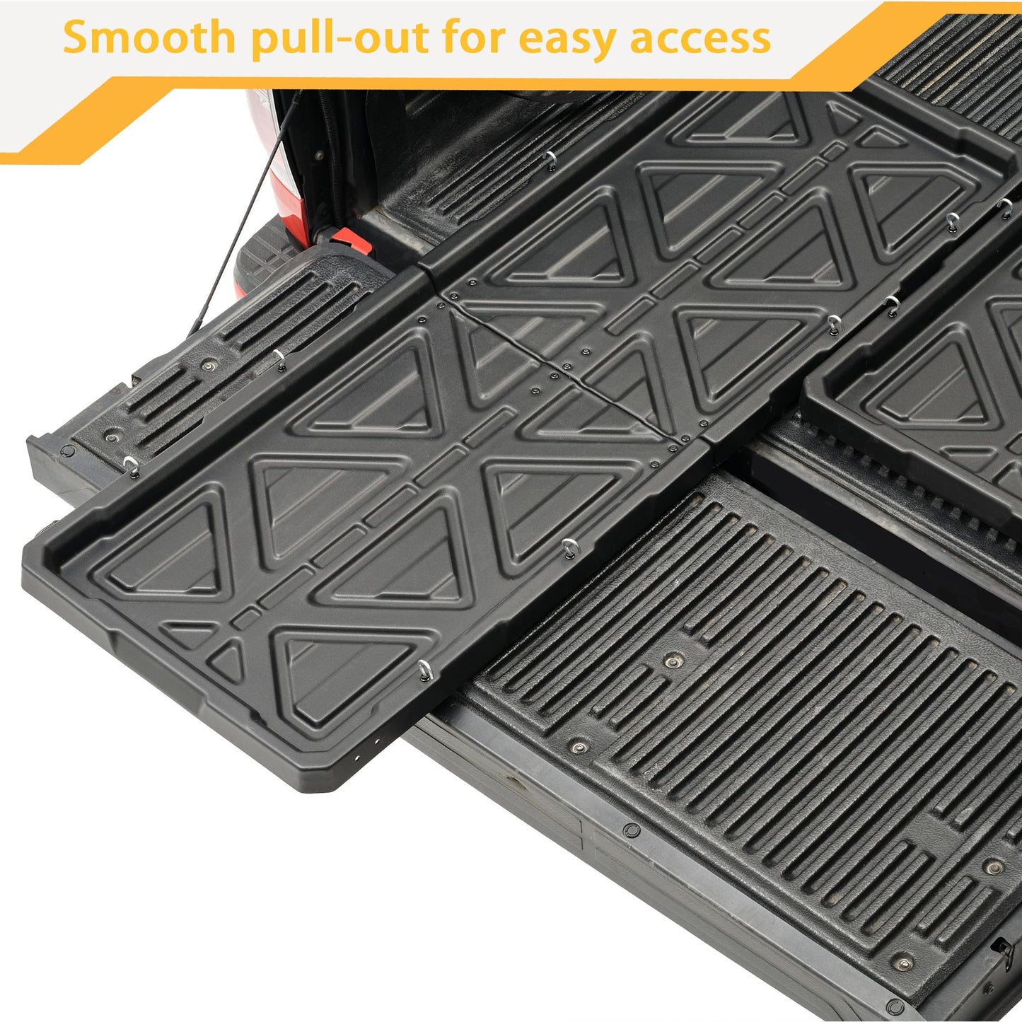 KOKSHELY Truck Bed Slide Out Cargo Tray, 62" Lx 47.2" W Size Truck Bed Organizer Tray for 5’7’’+ Long Beds, Sliding Truck Cargo Tray Fits Most Full-Size Pickups, with Open Hooks & Elastic Cargo Net