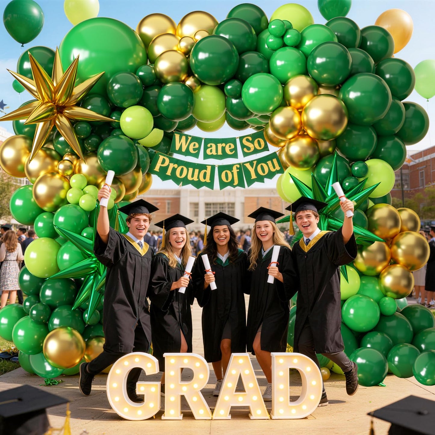 KARLURE Green and Gold Balloon Arch Kit with Stars, Emerald Green and Gold Party Decorations for 2026 Graduation Prom World Cup Birthday Baby Shower Dinosaur Jungle Party Supplies