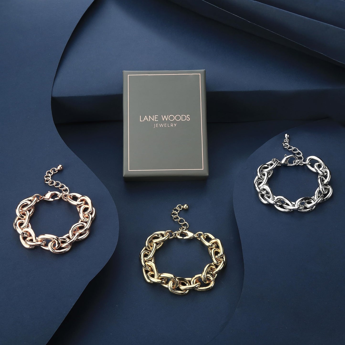 LANE WOODS Gold Bracelets for Women 14k Gold Plated Chunky Thick Large Link Chain Bracelet