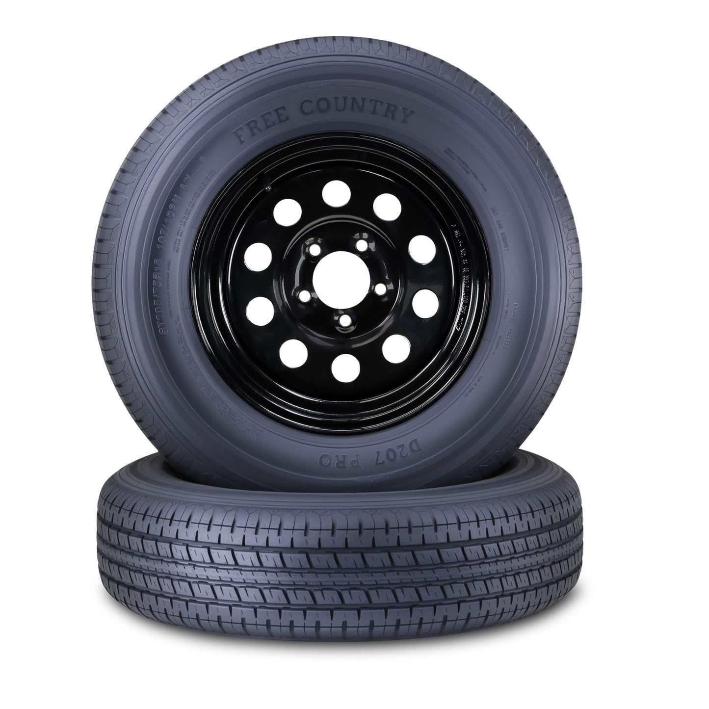 Free Country Trailer Tire Wheel Assembly ST205/75R15 8-Ply D 107N 5 Lug on 4.5" PCD Black Mod Wheel, SET 2