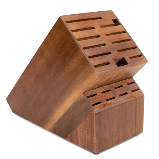 20 Slot Knife Block Storage without Knives,Acacia Wood Universal Knife Holder for Kitchen Countertop,Large Butcher Block Organizer,Easy Kitchen Knife Storage (Brown)