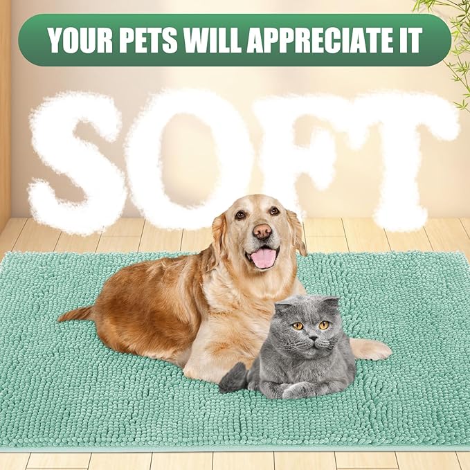 IM HOME Chenille Absorbent Outdoor Doormat 30" x 20", Washable Muddy Door Mats for Dog Non Slip Indoor Doormat Dog Mat for Muddy Paw Front Inside Doormats for Entryway Seafoam Green