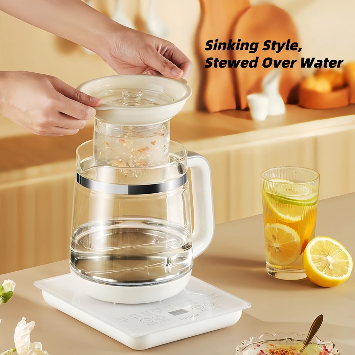 Electric Kettle,110V 1.8L/ Household Electric Health Pot with Egg Rack & Tea Infuser, 12 Functional Procedures for Fruit, Flower Tea, Touch Control Smart Glass Water Boiling with Adjustable Temp.