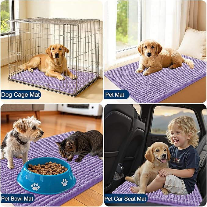 OLANLY Dog Door Mat for Muddy Paws 36x24, Ultra Absorbent Chenille Mud Doormat, Non-Slip Washable and Dirt Trapping Doormat for Indoor Entryway, Quick-Dry Indoor Pet Bed Mats for Dogs, Lavender