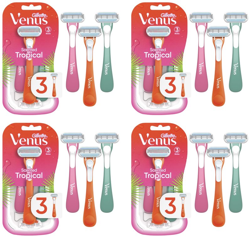Gillette Venus Tropical Women's Disposable Razor, 3 Count (Pack of 4)