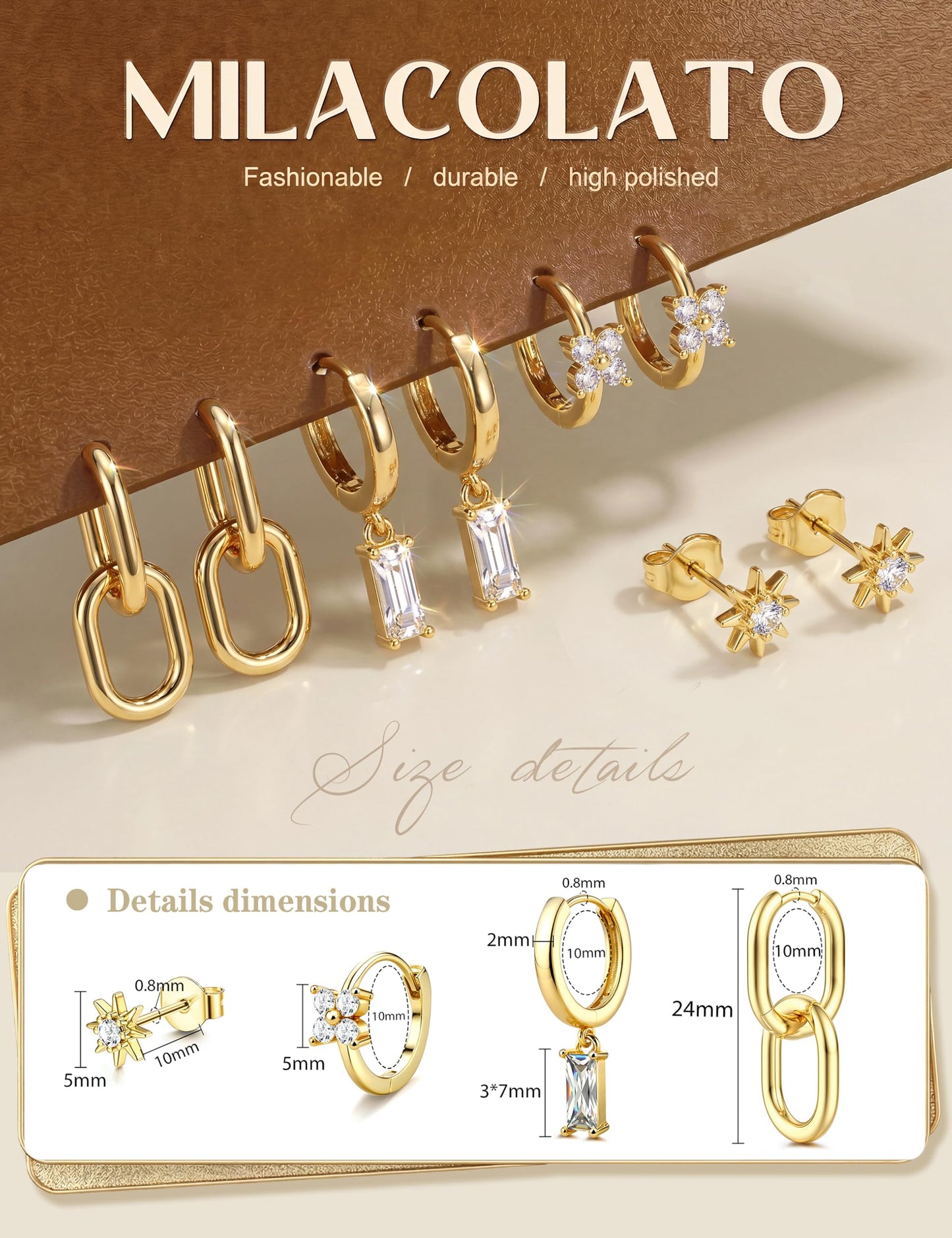 MILACOLATO 4 Pairs Gold Earrings for Women, Hypoallergenic 14K Gold Filled Small Stud Hoop Earrings Set for Multiple Piercing, Dainty Lightweight Cartilage Huggie Earrings Stacks Trendy Jewelry Gifts, D