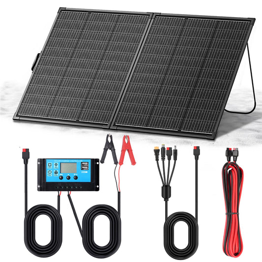 200W Portable Solar Panel Kit,23.5% High Efficiency 12BB Cells,Ultra-Thin 1.6mm Tempered Glass,20A PWM Controller, IP68 Waterproof,Foldable Lightweight for RV,Off-Grid,Camping,Outdoor Power Station
