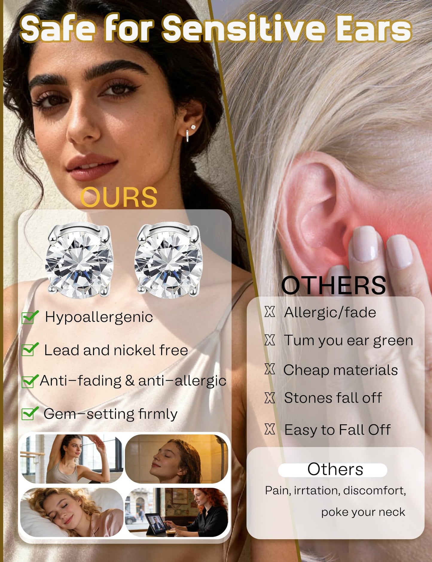 SIISPRI 4-7MM Magnetic Stud Earrings for Women Men Clip on Stud Earring Hypoallergenic Fake Earring Unisex Non Piercing Shiny Round CZ Halo Studs Diamond Earrings (Sliver)