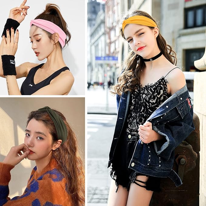 Tyfthui Headbands for Women, Fashionable Sports Hairbands, Elastic Wide Headbands Non Slip Workout Yoga Sport Headbands for Women (Color C)