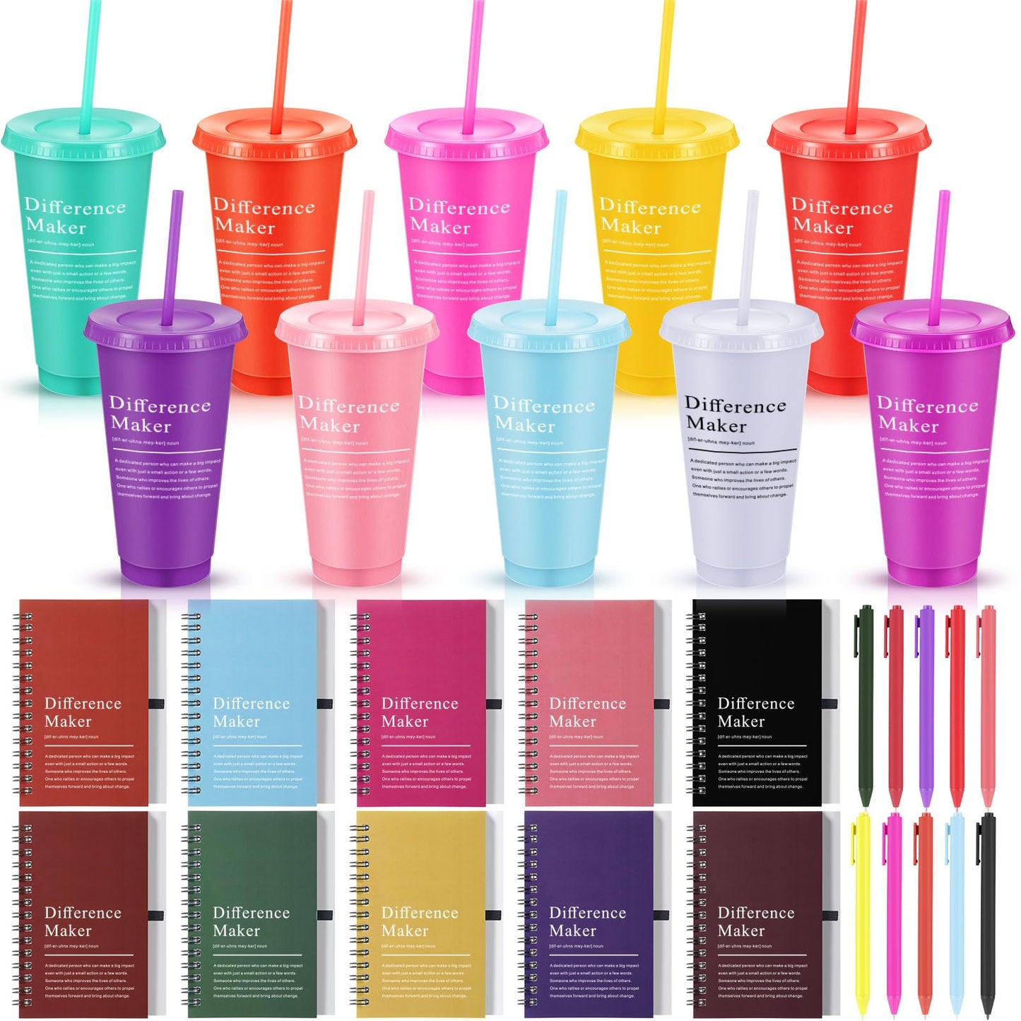 Marspark 10 Sets Difference Maker Gifts for Women Men, Employee Appreciation Gifts Bulk Inspirational Thank You Cup Motivational Notebooks with Pen for Team Teacher Coworker Office (Colorful)