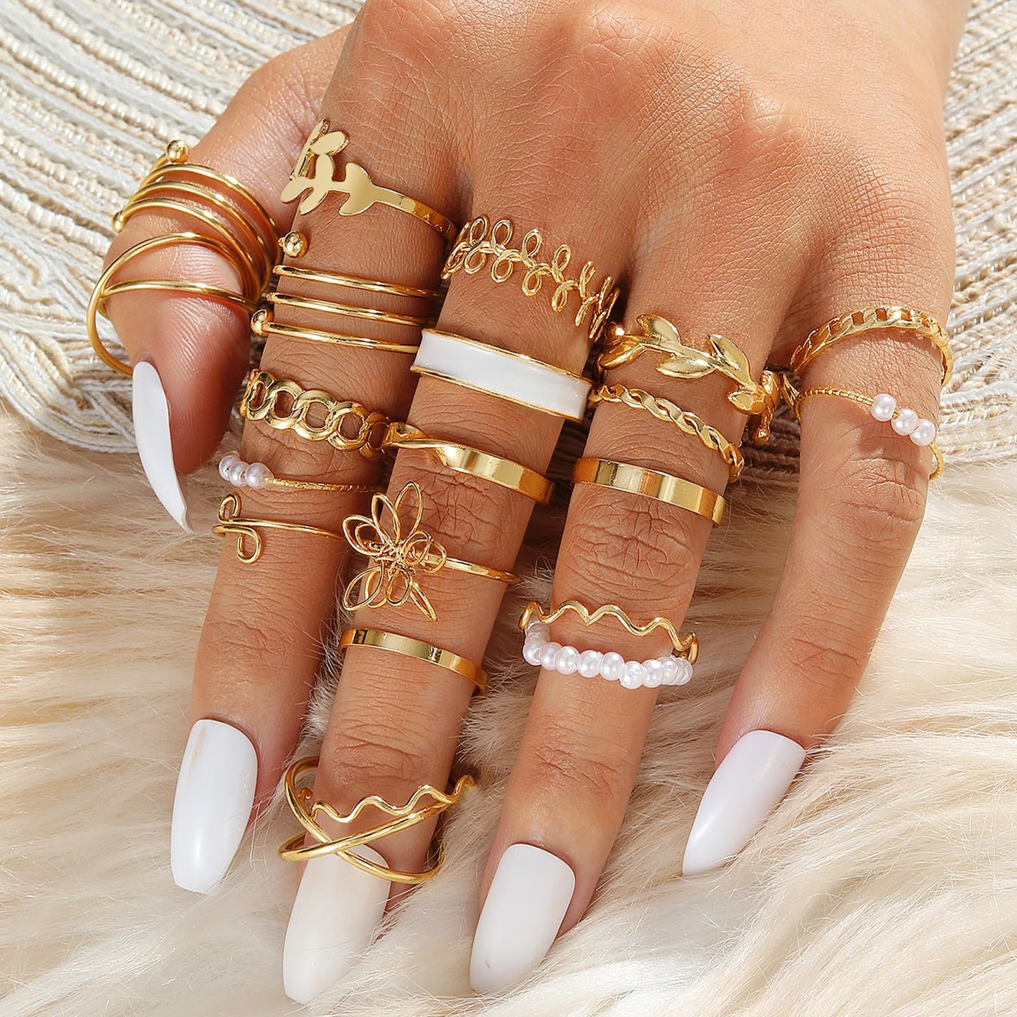 IFKM 21 Pcs Gold Knuckle Rings Set For Women Vintage Stackable Joint Finger Midi Rings Dainty Cubic Zirconia Crystal Simple Twist Hollow Cute Rings Pack Jewelry Gift (Forest Of Flowers, Gold)