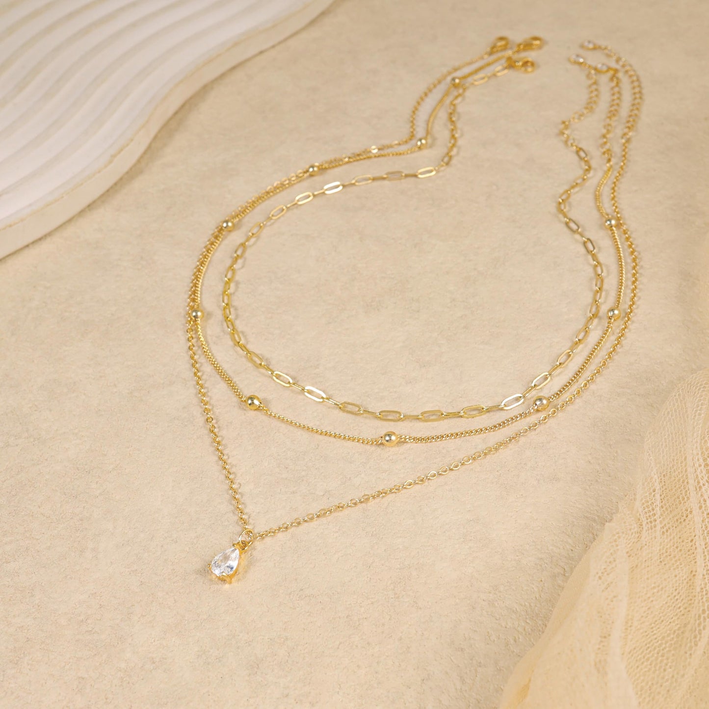 FICXOR Layered Necklaces for Women,Dainty 14k Gold Plated CZ Pendant Necklace Stack Simple Beaded Paperclip Chain Choker Necklaces for Women Trendy Non Tarnish Gold Jewerly Set Gifts