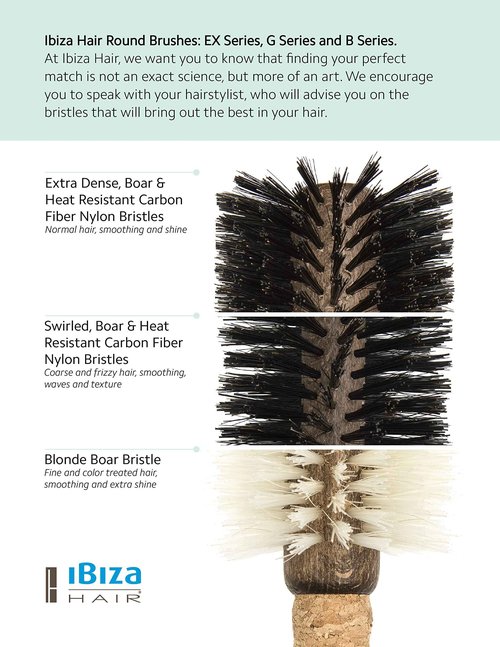 Ibiza Hair Round Boar Bristle Brush (G17-65mm) | Hybrid Boar & Carbon Fiber Nylon Bristles with Cork Handle | Ideal for Natural Waves & Big Sections | For Medium to Long Styles