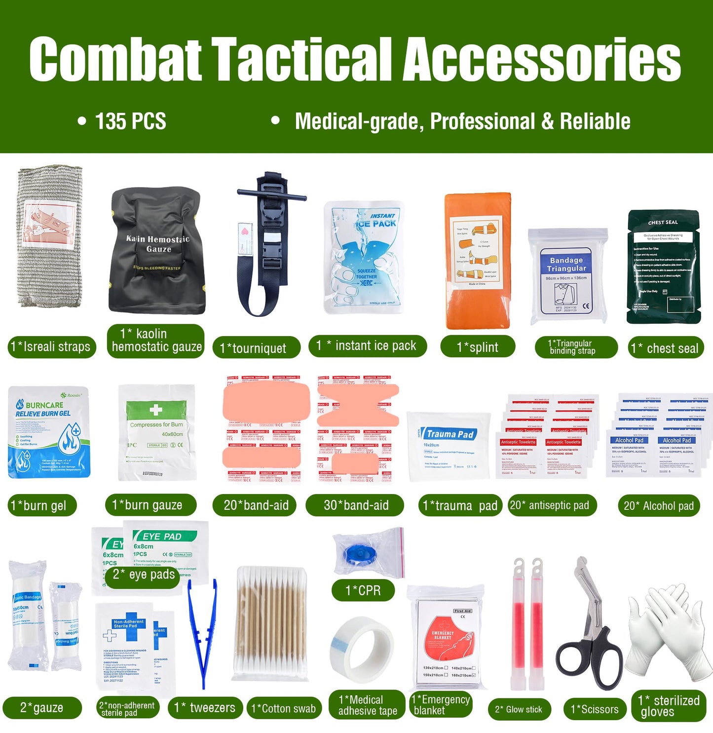 Premium IFAK Trauma Kits, First Aid Kits with Tourniquet, 36" Splint, Israeli-Bandage,Survival Emergency Prepare Equipment Bag for Home, Outdoor, Heavy-Duty Workspace, School, Car