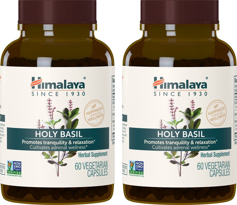 Himalaya Holy Basil Capsules-Herbal Adrenal Support for Stress Relief, Reduce Cortisol, Relaxation, Energy Support and Occasional Sleeplessness - Vegan, Non-GMO, Gluten Free, 720 mg, 120 Capsules