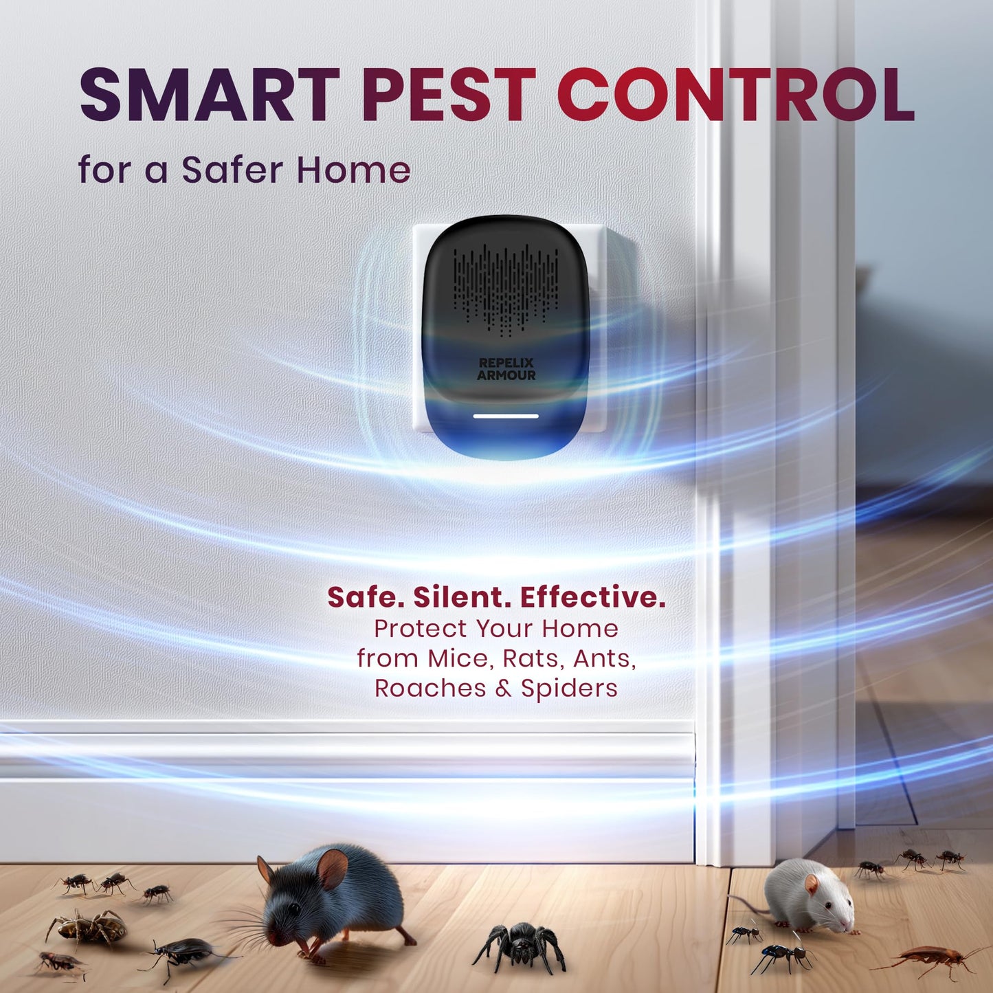 Ultrasonic Pest Repeller for Indoor Use - 2 Pack - Covers Up to 1,500 sq ft per Device - 3 Modes Mouse Repellent - Rodent Repellent – Helps Repel Rats, Spiders, Mosquitoes, Ants & Household Insecs
