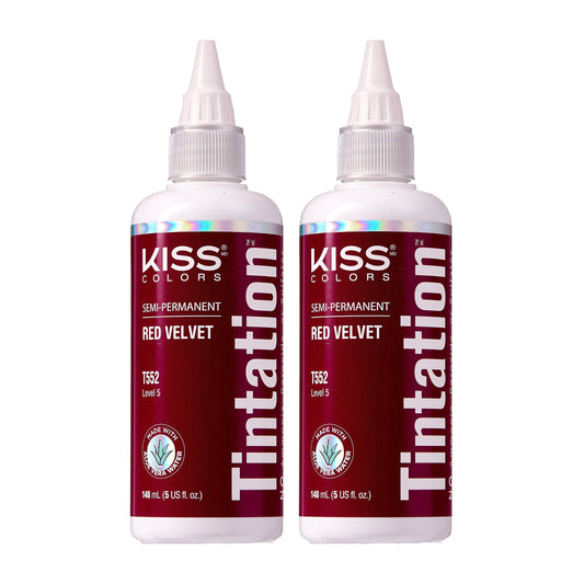 Red by Kiss Tintation Semi-Permanent Hair Color, Aloe Vera Water Based, Argan Oil, Olive Oil, Collagen & Keratin, Long-Lasting Color Dye (Red Velvet, 2 Pk, 5 Fl Oz)