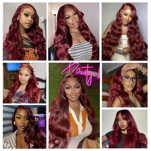 GOFWARD 20 Inch 99j Burgundy 13x6 Body Wave Lace Front Wigs Human Hair 200% Density Glueless HD Transparent Lace Frontal Wigs Human Hair Pre Plucked With Baby Hair Burgundy Wine Red Wigs For Women